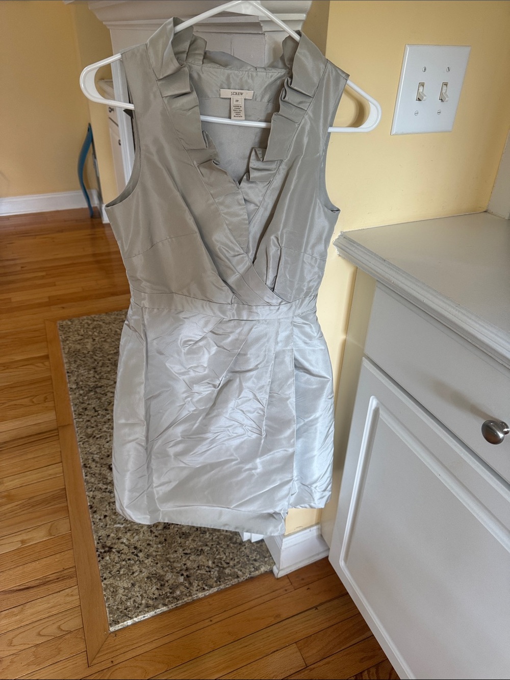 J. Crew Silver Sleeveless Ruffle V-Neck Dress
